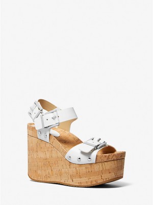 Michael Kors Colby Leather Wedge Ženske Sandale Bijele | HR1837CTZ